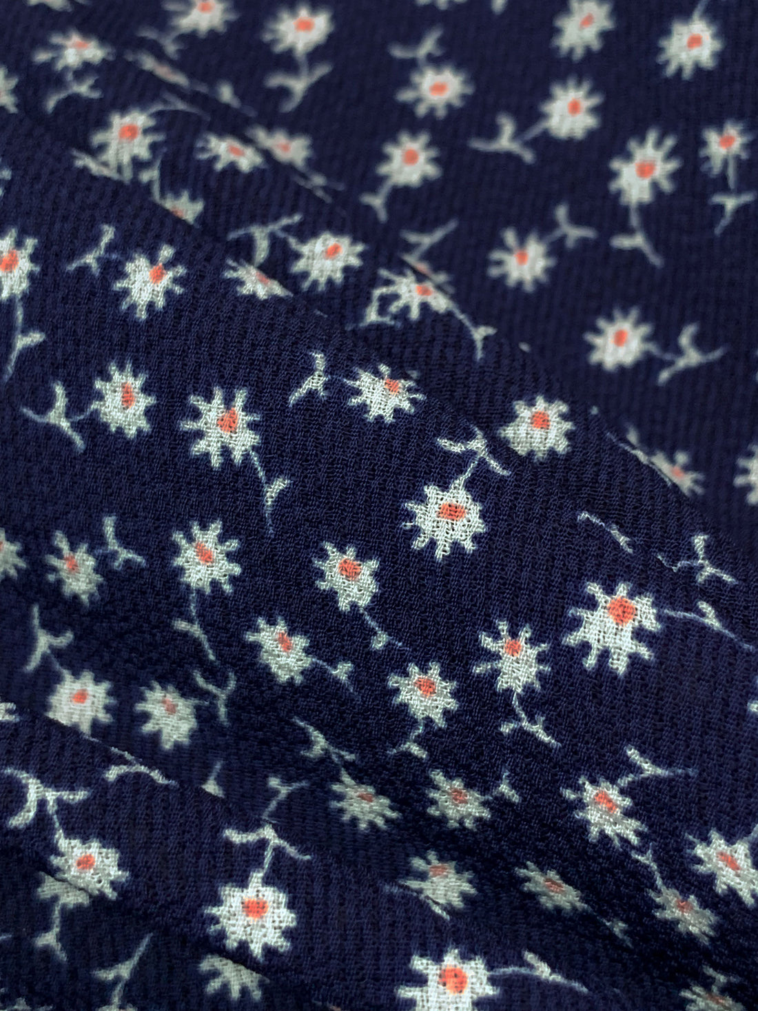 Navy Blue/White/Everglade 100% Polyester Ditsy Floral Print Bubble Crepe 61W