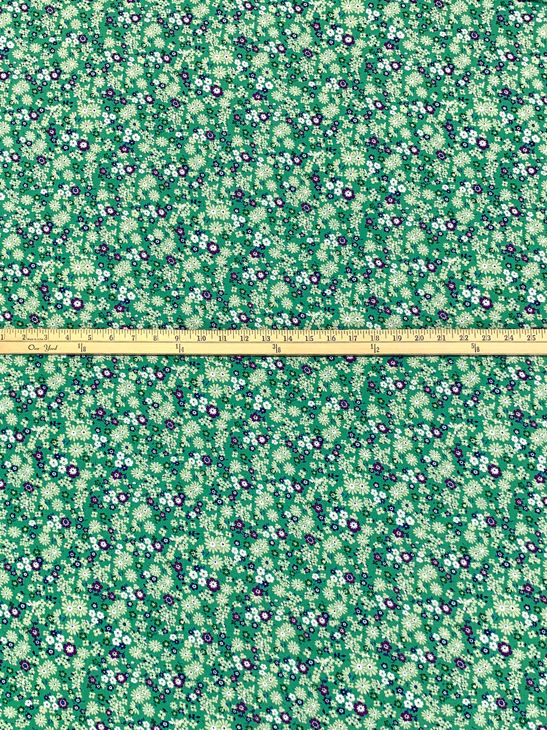 Medium Sea Green/Dark Blue/White/Multi 100% Polyester Ditsy Floral Print Bubble Crepe 58W