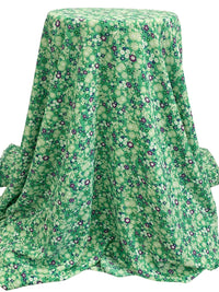 Medium Sea Green/Dark Blue/White/Multi 100% Polyester Ditsy Floral Print Bubble Crepe 58W