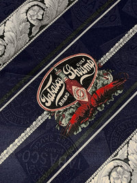 SOLD BY THE PANEL ONLY - Dark Navy/Deep Red/Off-White 100% Silk Tabasco Brand Gulf Shrimp Print Jacquard Tie Fabric 44W