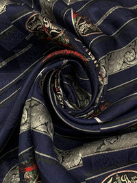 SOLD BY THE PANEL ONLY - Dark Navy/Deep Red/Off-White 100% Silk Tabasco Brand Gulf Shrimp Print Jacquard Tie Fabric 44W