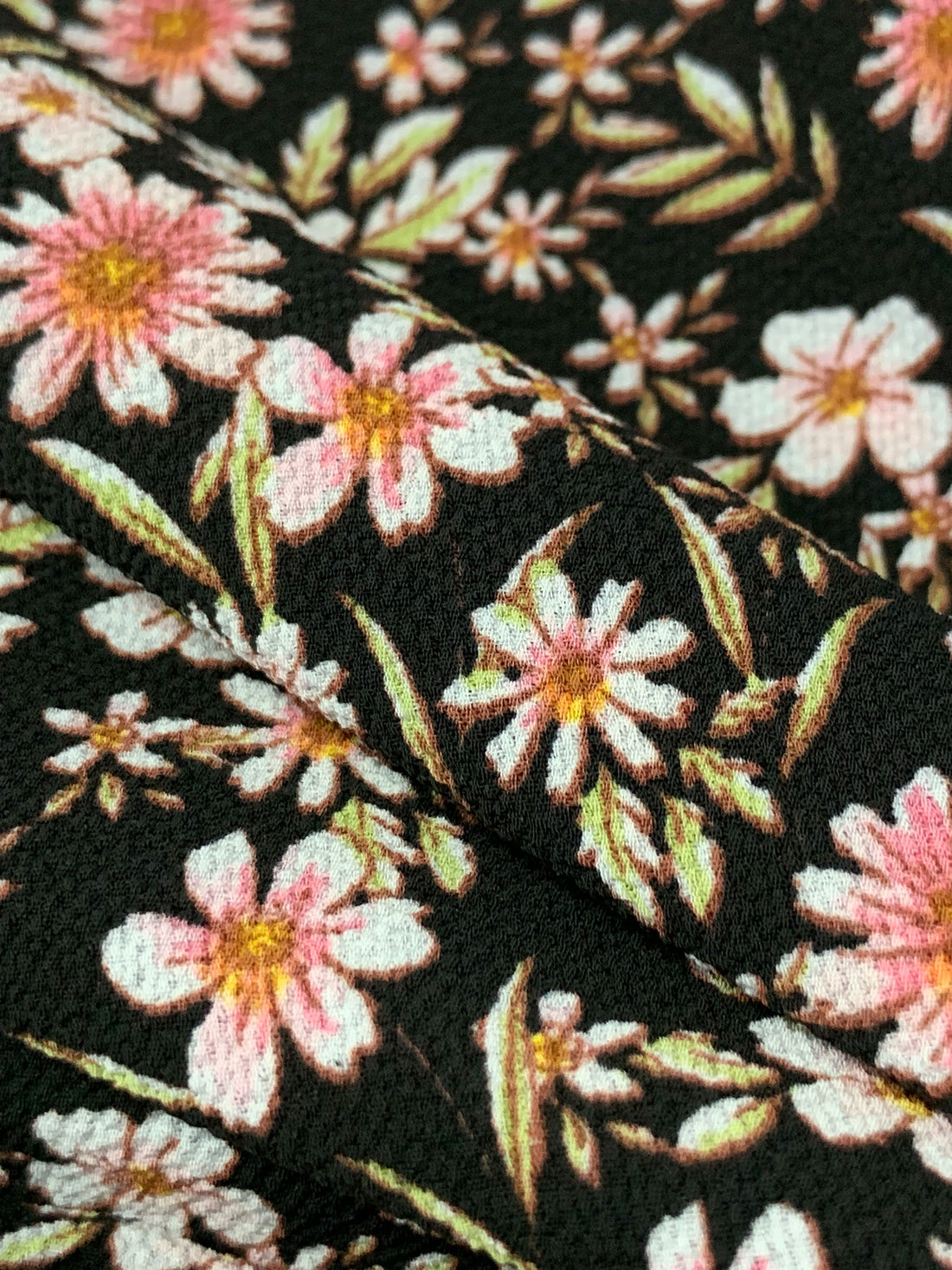 White/Coffee/Topaz/Black 100% Polyester Floral Print Bubble Crepe 57W