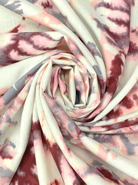 Claret/Slate Gray/Alabaster 100% Rayon Abstract Print Challis 57W