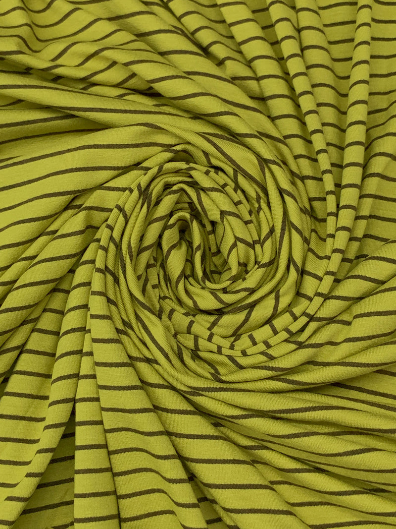 Fresh Avocado/Dark Bronze Rayon/Lycra Horizontal Stripe Jersey Knit 58W