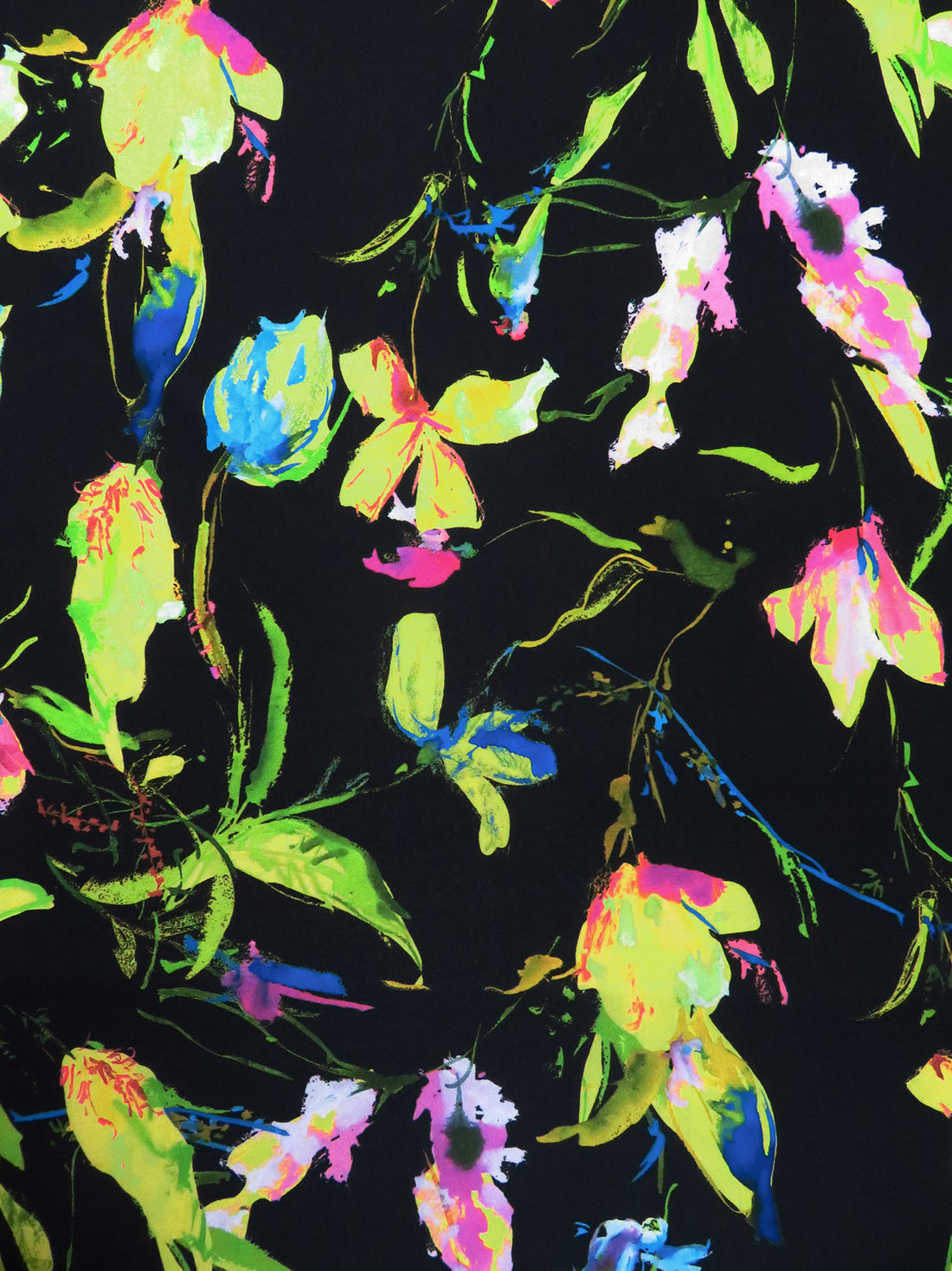 Deep Black/Vivid Green/Cobalt Blue/Multi Polyester/Lycra Floral Print Slinky Jersey Knit - Black Halo - 56W