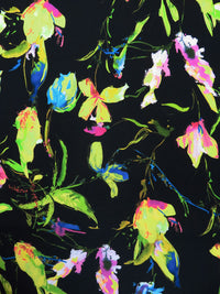 Deep Black/Vivid Green/Cobalt Blue/Multi Polyester/Lycra Floral Print Slinky Jersey Knit - Black Halo - 56W