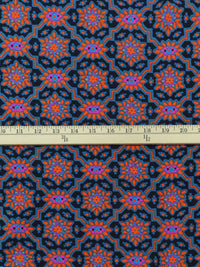 Midnight Sapphire/International Orange/Deep Pacific Blue/Multi Organic Cotton/Lycra Ornate Floral Tile Print Jersey Knit - NY Designer - 60W