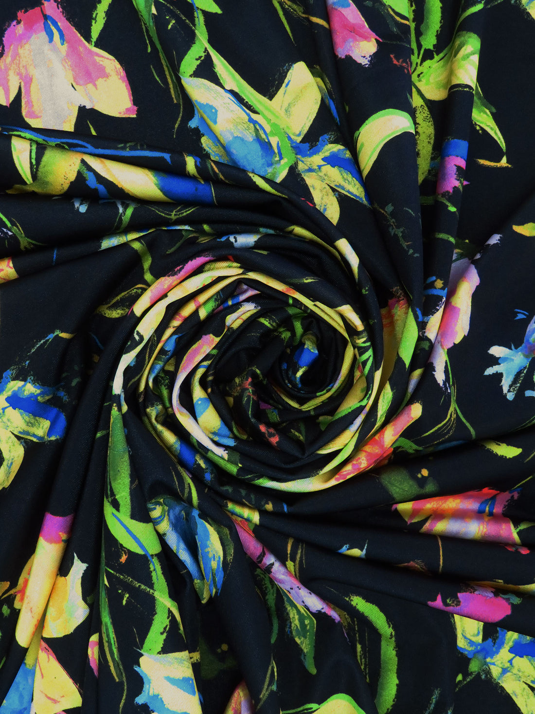Deep Black/Vivid Green/Cobalt Blue/Multi Polyester/Lycra Floral Print Slinky Jersey Knit - Black Halo - 56W