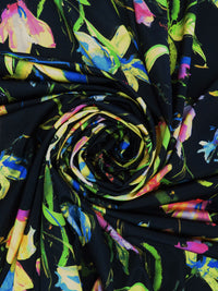Deep Black/Vivid Green/Cobalt Blue/Multi Polyester/Lycra Floral Print Slinky Jersey Knit - Black Halo - 56W