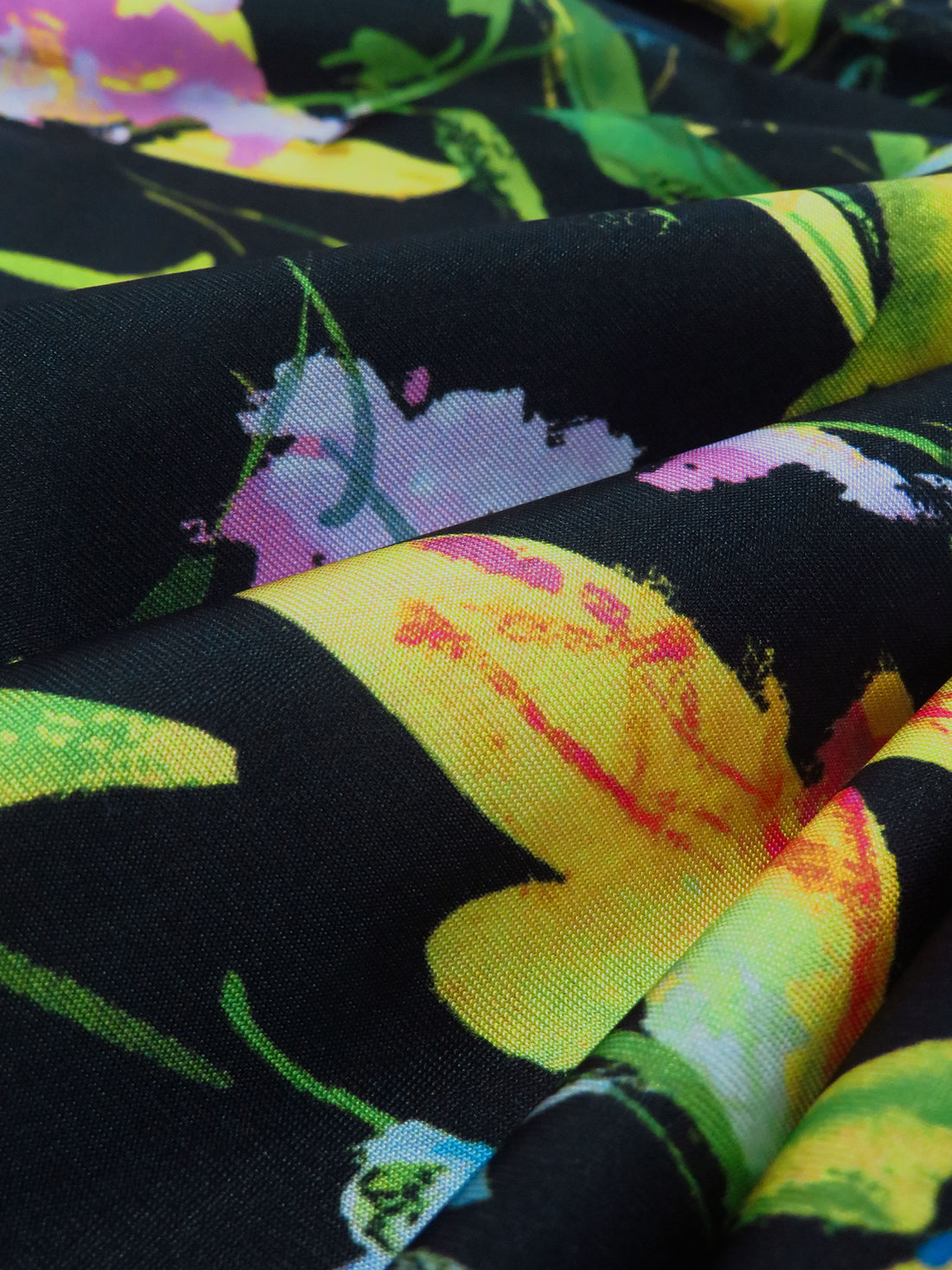 Deep Black/Vivid Green/Cobalt Blue/Multi Polyester/Lycra Floral Print Slinky Jersey Knit - Black Halo - 56W