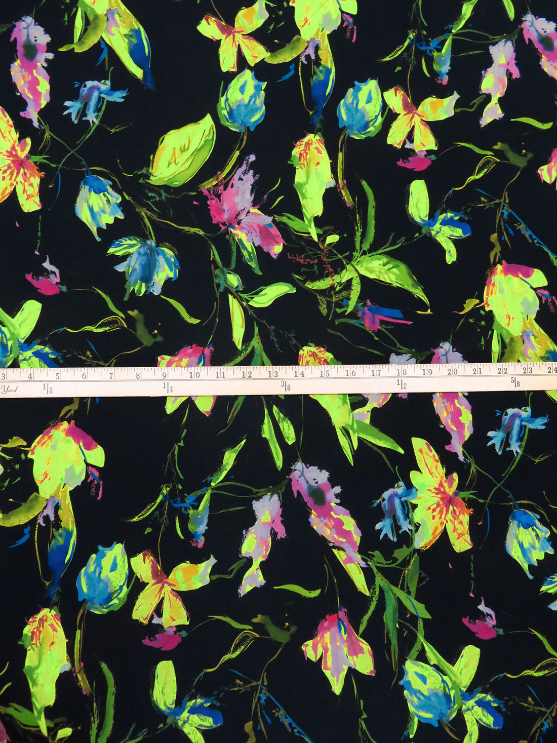 Deep Black/Vivid Green/Cobalt Blue/Multi Polyester/Lycra Floral Print Slinky Jersey Knit - Black Halo - 56W