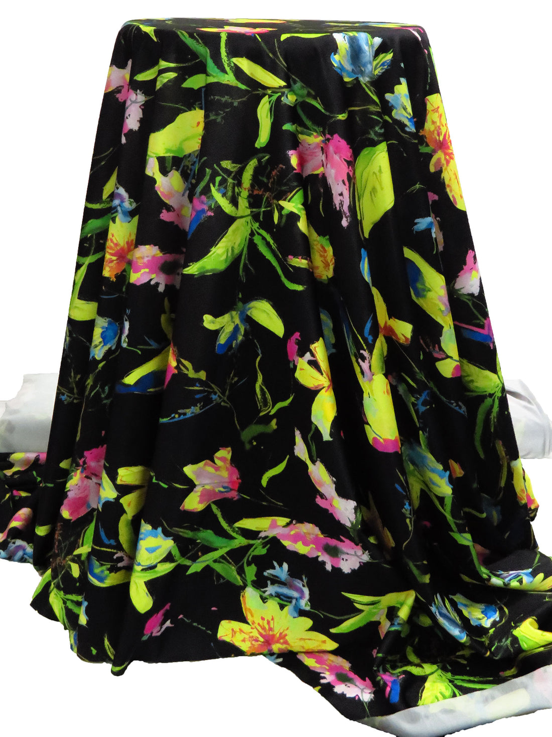 Deep Black/Vivid Green/Cobalt Blue/Multi Polyester/Lycra Floral Print Slinky Jersey Knit - Black Halo - 56W