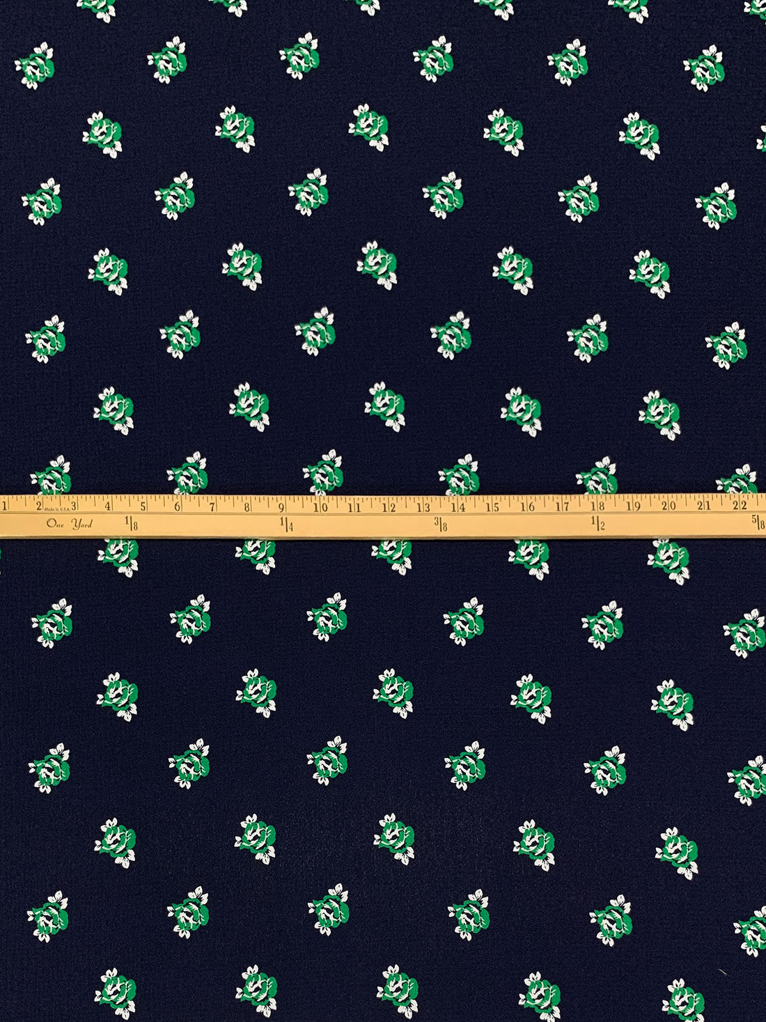 Navy/Dark Spring Green/White 100% Polyester Floral Print Bubble Crepe 58W