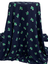 Navy/Dark Spring Green/White 100% Polyester Floral Print Bubble Crepe 58W