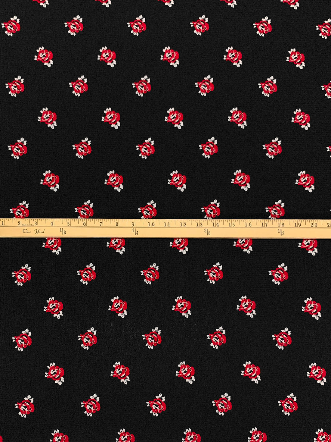 Black/Dark Candy Apple/White 100% Polyester Floral Print Bubble Crepe 58W