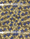 SOLD BY THE PANEL ONLY - Pale Goldenrod/Dark Royal Blue/Black 100% Silk Vintage Golf Print Jacquard Tie Fabric 44W