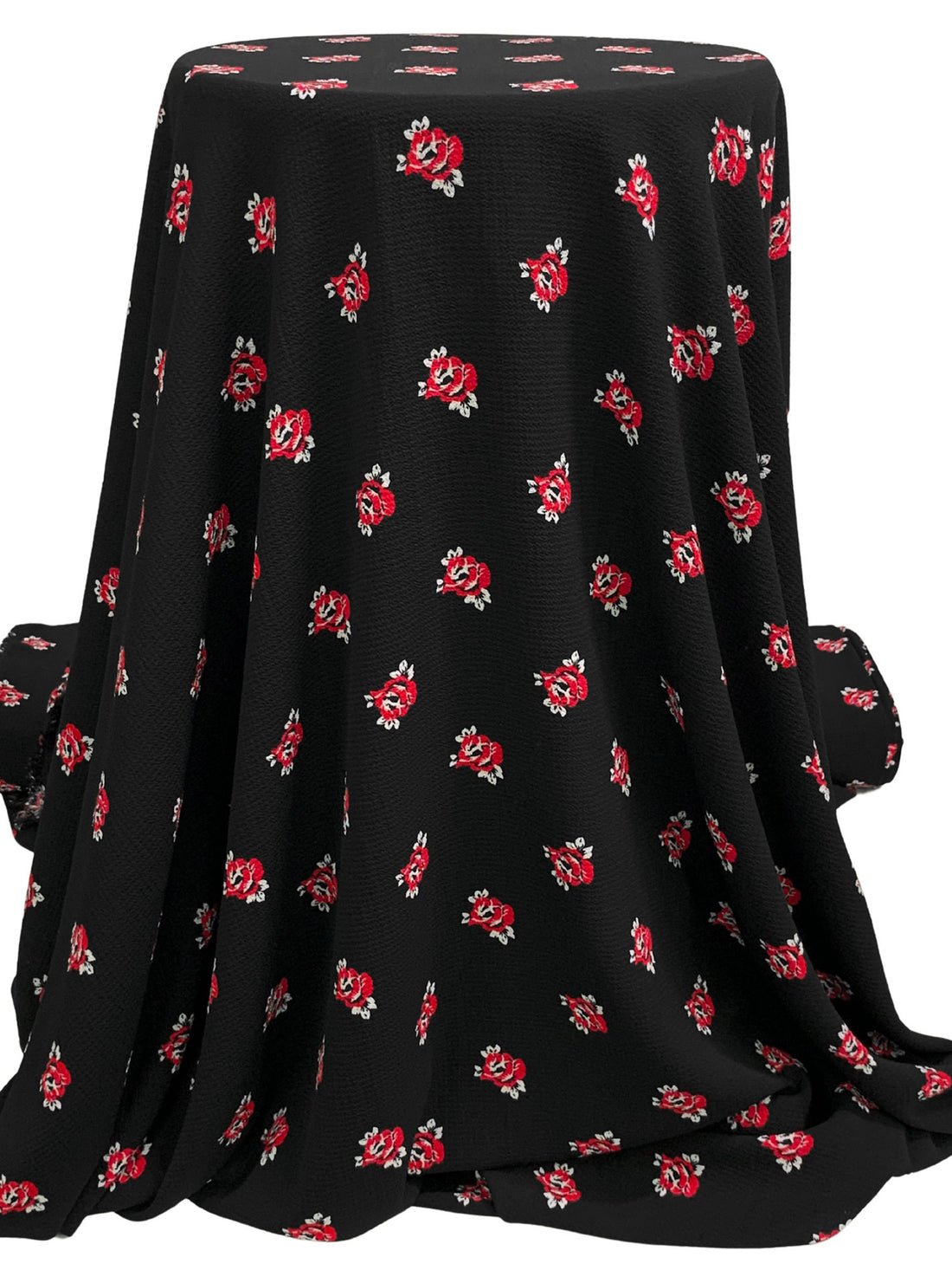 Black/Dark Candy Apple/White 100% Polyester Floral Print Bubble Crepe 58W