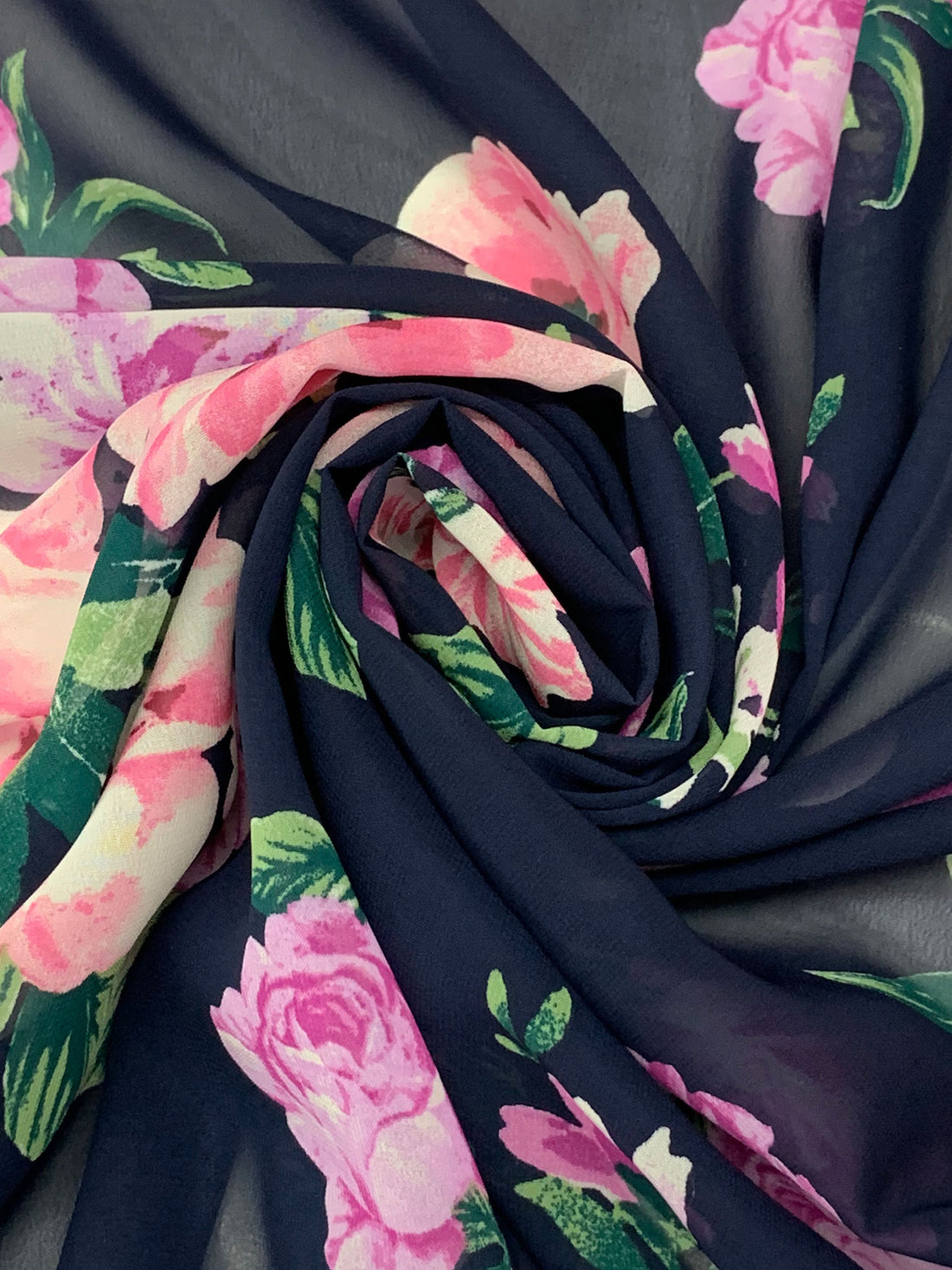 Navy/Iced Strawberry Pink/Light Orchid/Multi 100% Polyester Floral Print Chiffon 57W