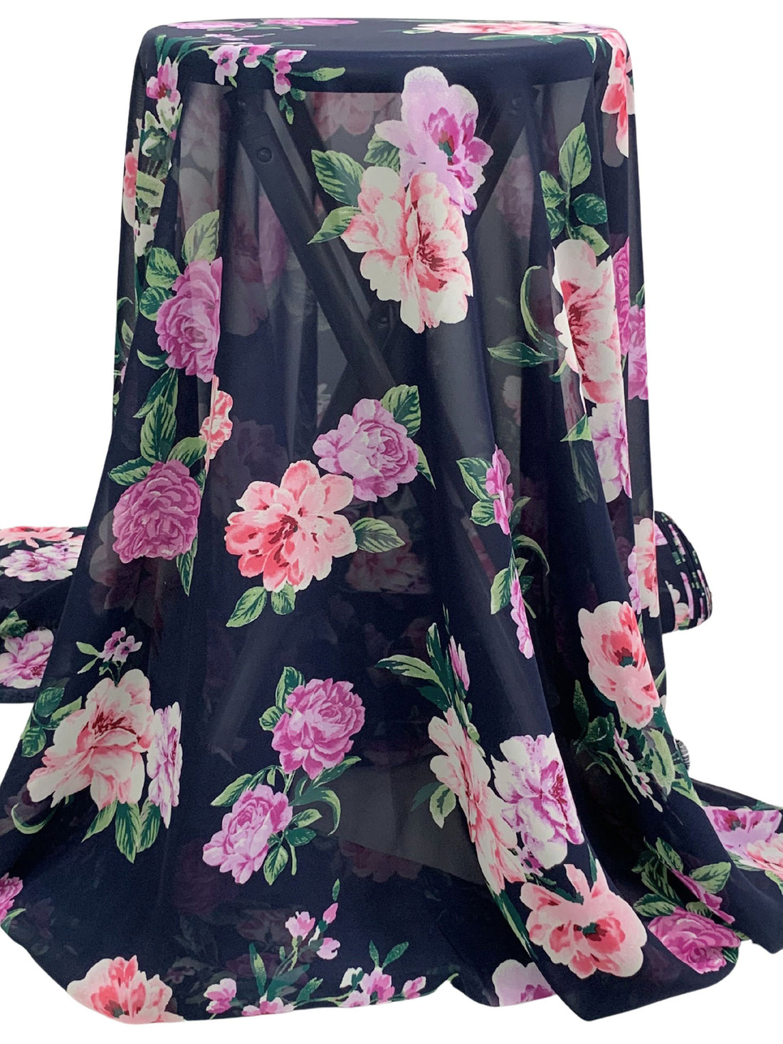 Navy/Iced Strawberry Pink/Light Orchid/Multi 100% Polyester Floral Print Chiffon 57W