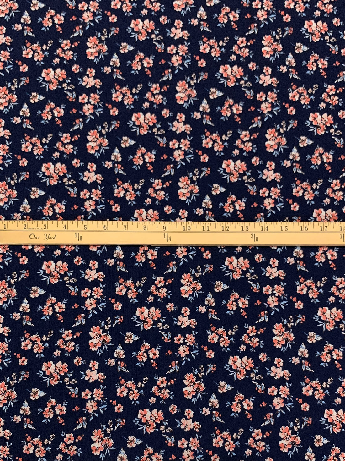 Navy/Old Rose/Cerulean Frost 100% Polyester Floral Print Bubble Crepe 58W