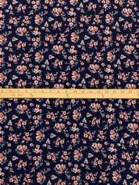 Navy/Old Rose/Cerulean Frost 100% Polyester Floral Print Bubble Crepe 58W