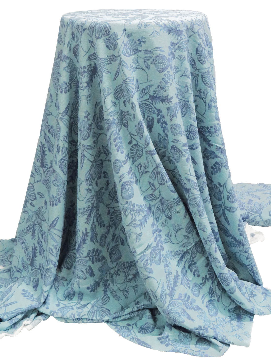 Pastel Teal/Dusty Blue Polyester/Lycra Floral Print Linen-Look Blouse Weight Woven 59W
