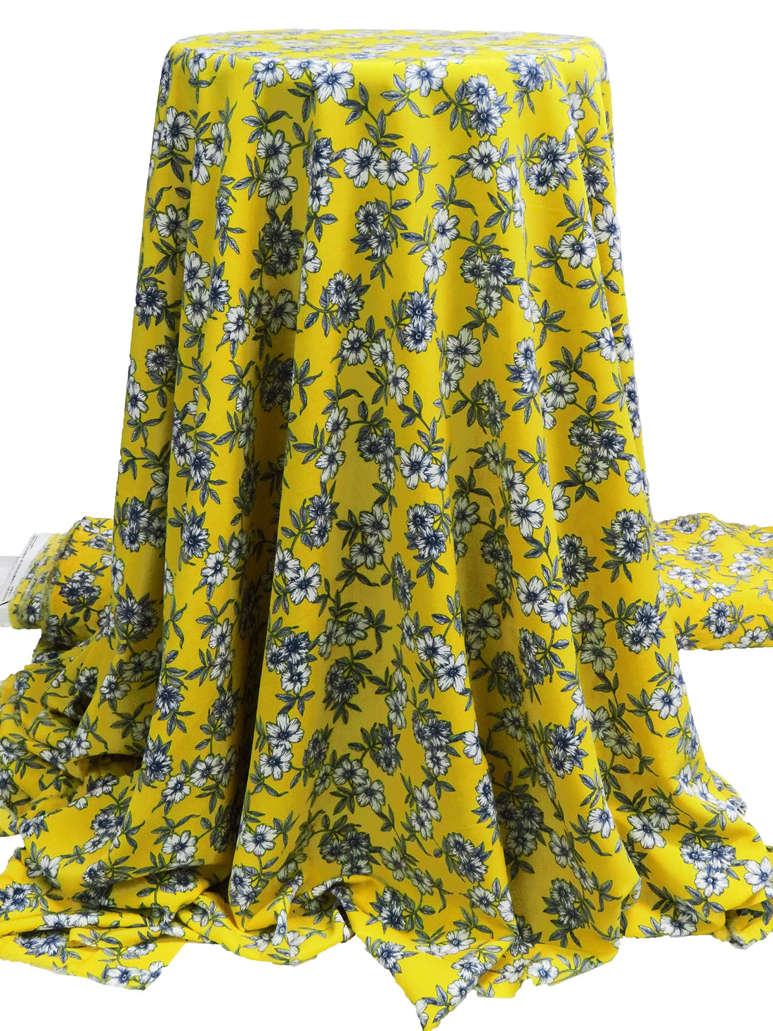 Lemon Yellow/Eggshell White/Dark Blue Polyester/Lycra Floral Print Linen-Look Blouse Weight Woven 59W