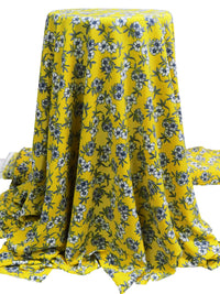 Lemon Yellow/Eggshell White/Dark Blue Polyester/Lycra Floral Print Linen-Look Blouse Weight Woven 59W