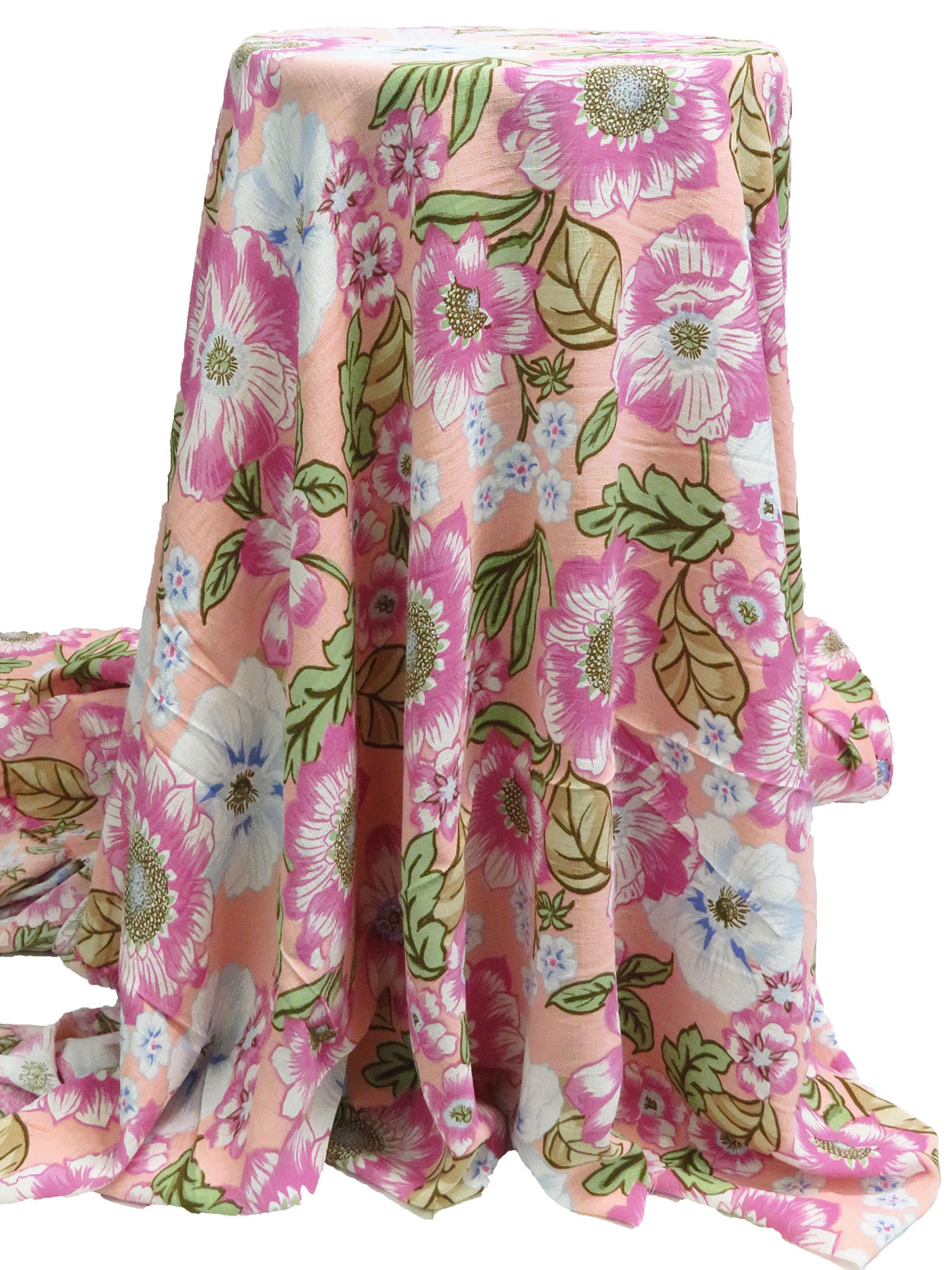 Peach Pink/Light Magenta/Snow Blue/Multi Polyester/Lycra Floral Print Linen-Look Blouse Weight Woven 59W