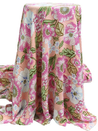 Peach Pink/Light Magenta/Snow Blue/Multi Polyester/Lycra Floral Print Linen-Look Blouse Weight Woven 59W