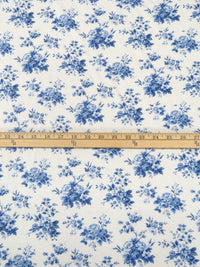 Steel Blue/White 100% Cotton Floral Print Jersey Knit 60W