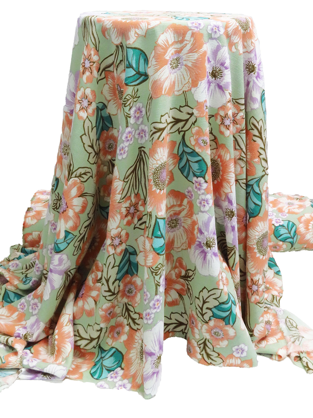 Light Sea Foam Green/Lavender/Soft Orange/Multi Polyester/Lycra Floral Print Linen-Look Blouse Weight Woven 59W