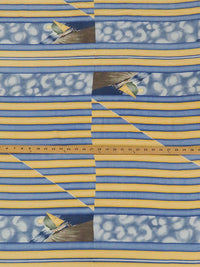 SOLD BY THE PANEL ONLY - Buttercup/Muted Lapis/Taupe Brown/Multi 100% Silk Sailboat Stripe Print Broadcloth 43W