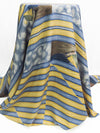 SOLD BY THE PANEL ONLY - Buttercup/Muted Lapis/Taupe Brown/Multi 100% Silk Sailboat Stripe Print Broadcloth 43W