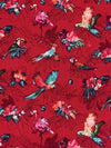 Cardinal Red/Teal Blue/White Organic Cotton/Lycra Exotic Bird Print Jersey Knit - NY Designer - 61W