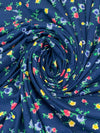 Dark Imperial Blue/Yellow/Fiery Rose 100% Cotton Floral Print Jersey Knit 62W