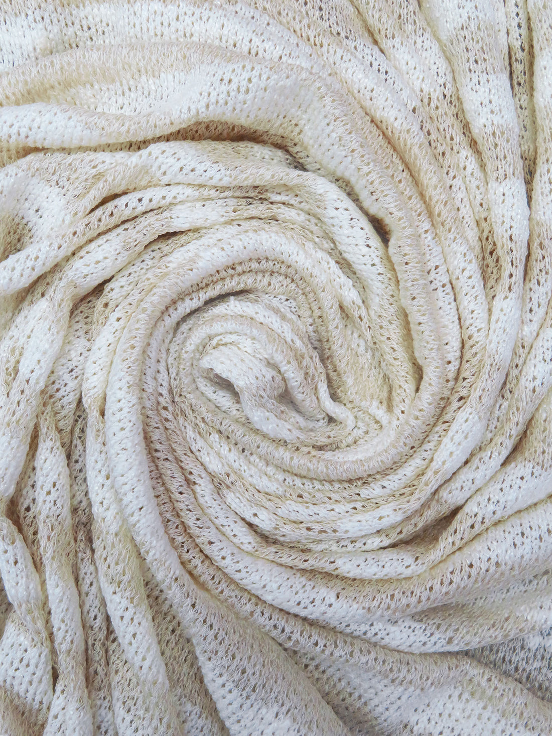 White/Pale Sand 100% Cotton Horizontal Stripe Weave Sweater Knit 54W