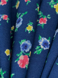 Dark Imperial Blue/Yellow/Fiery Rose 100% Cotton Floral Print Jersey Knit 62W