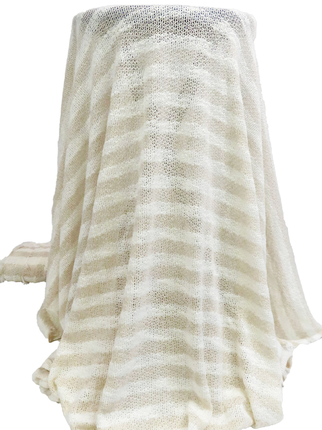 White/Pale Sand 100% Cotton Horizontal Stripe Weave Sweater Knit 54W