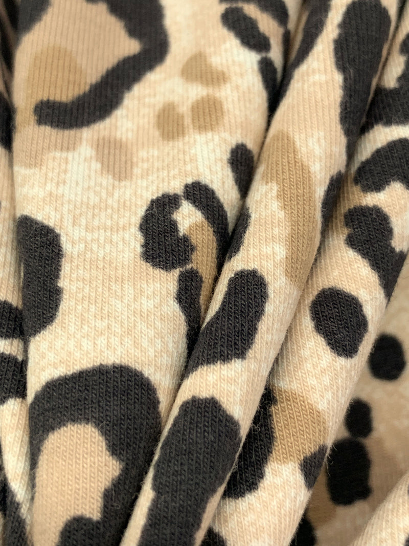 Sand Dollar/Black/Camel Organic Cotton/Lycra Animal Print Jersey Knit - NY Designer - 60W