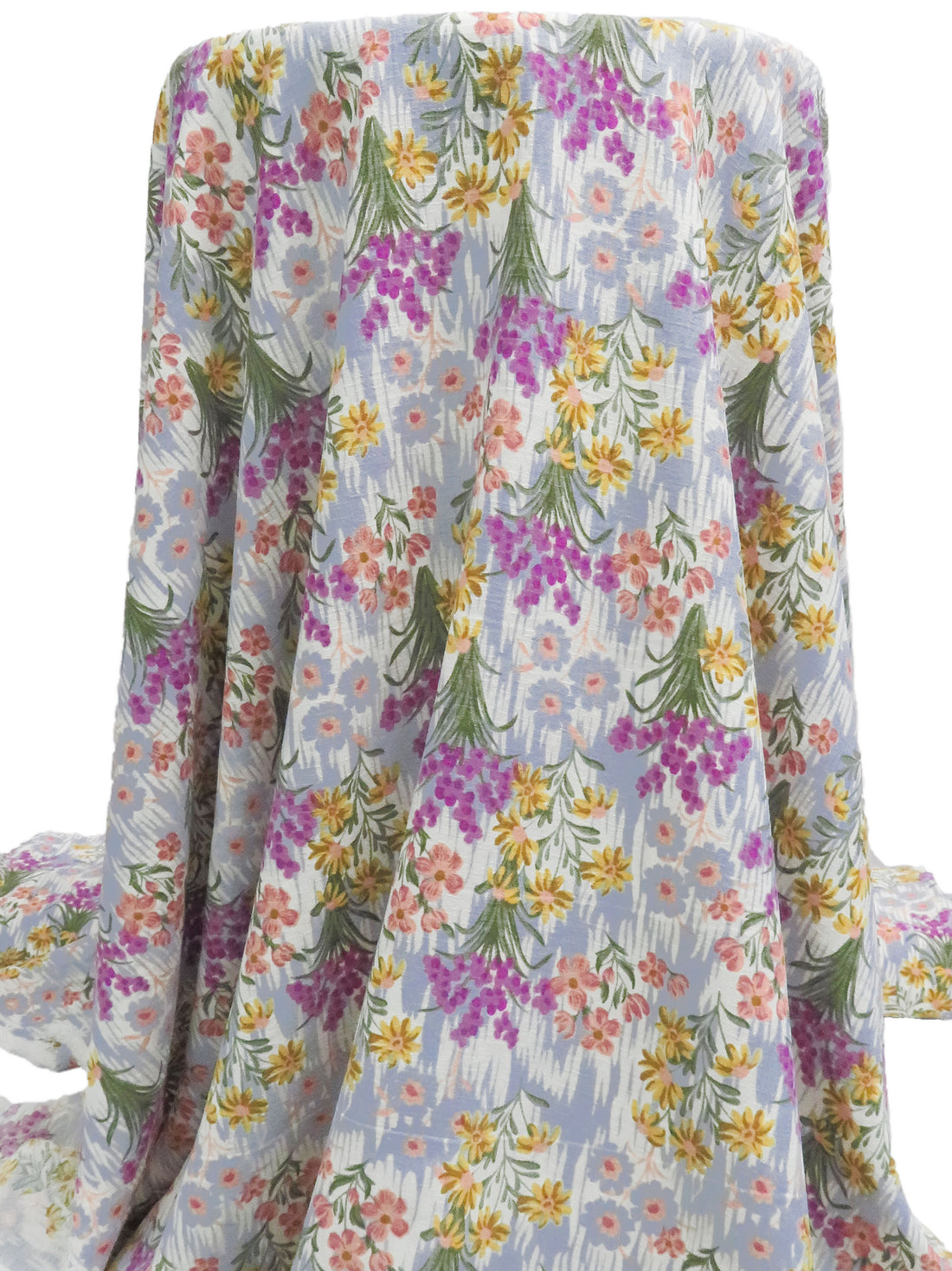 Dusty Cornflower/Muted Goldenrod/Off-White/Multi Polyester/Lycra Garden Floral Print Linen-Look Blouse Weight Woven 58W
