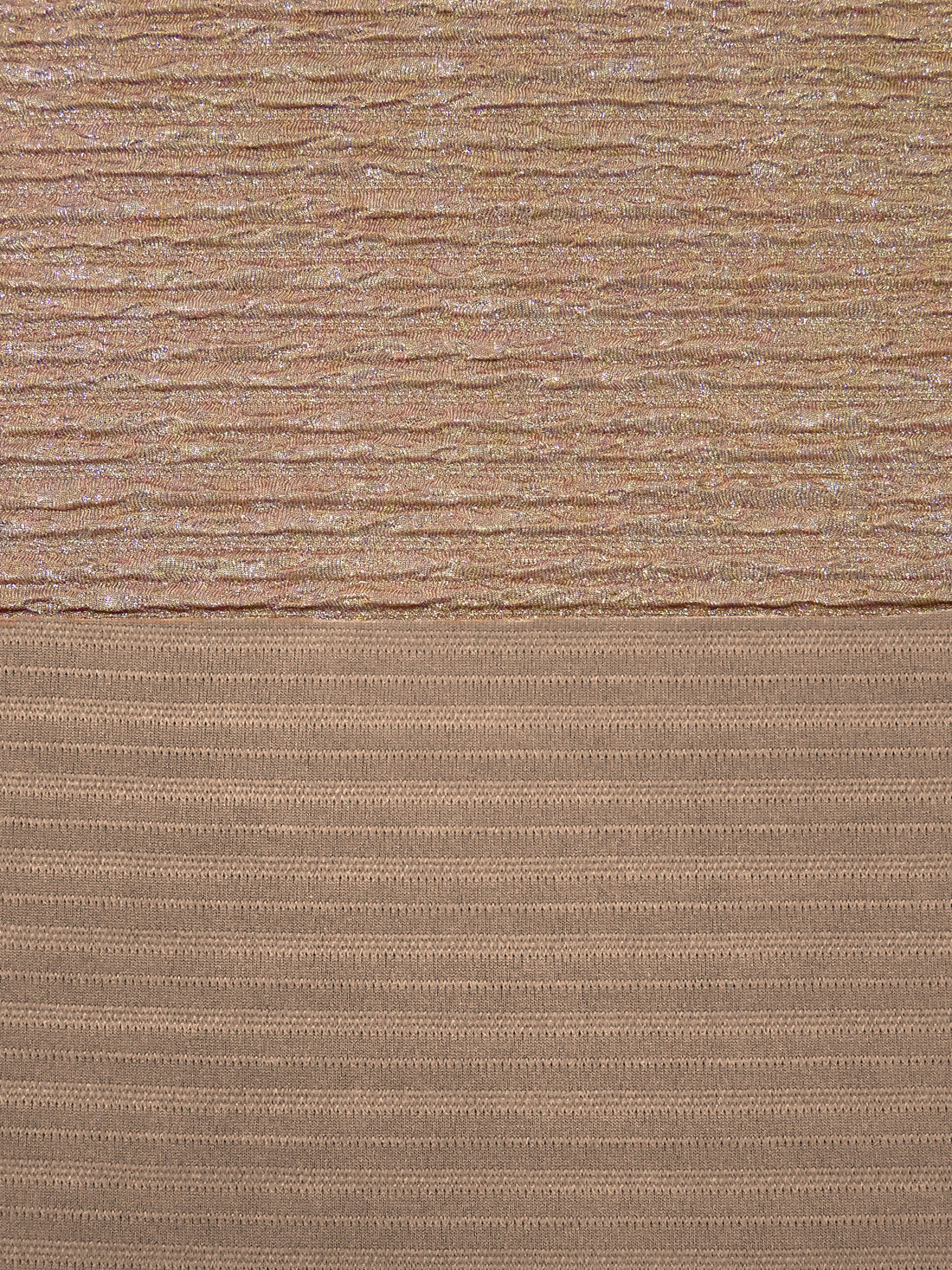 Pale Taupe/Rose Gold Polyester/Lycra Puckered Horizontal Stripe Weave Double Knit 59W