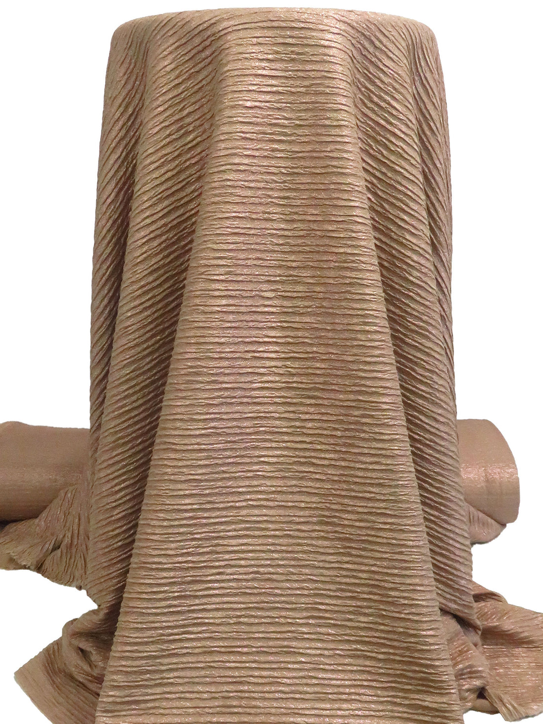 Pale Taupe/Rose Gold Polyester/Lycra Puckered Horizontal Stripe Weave Double Knit 59W