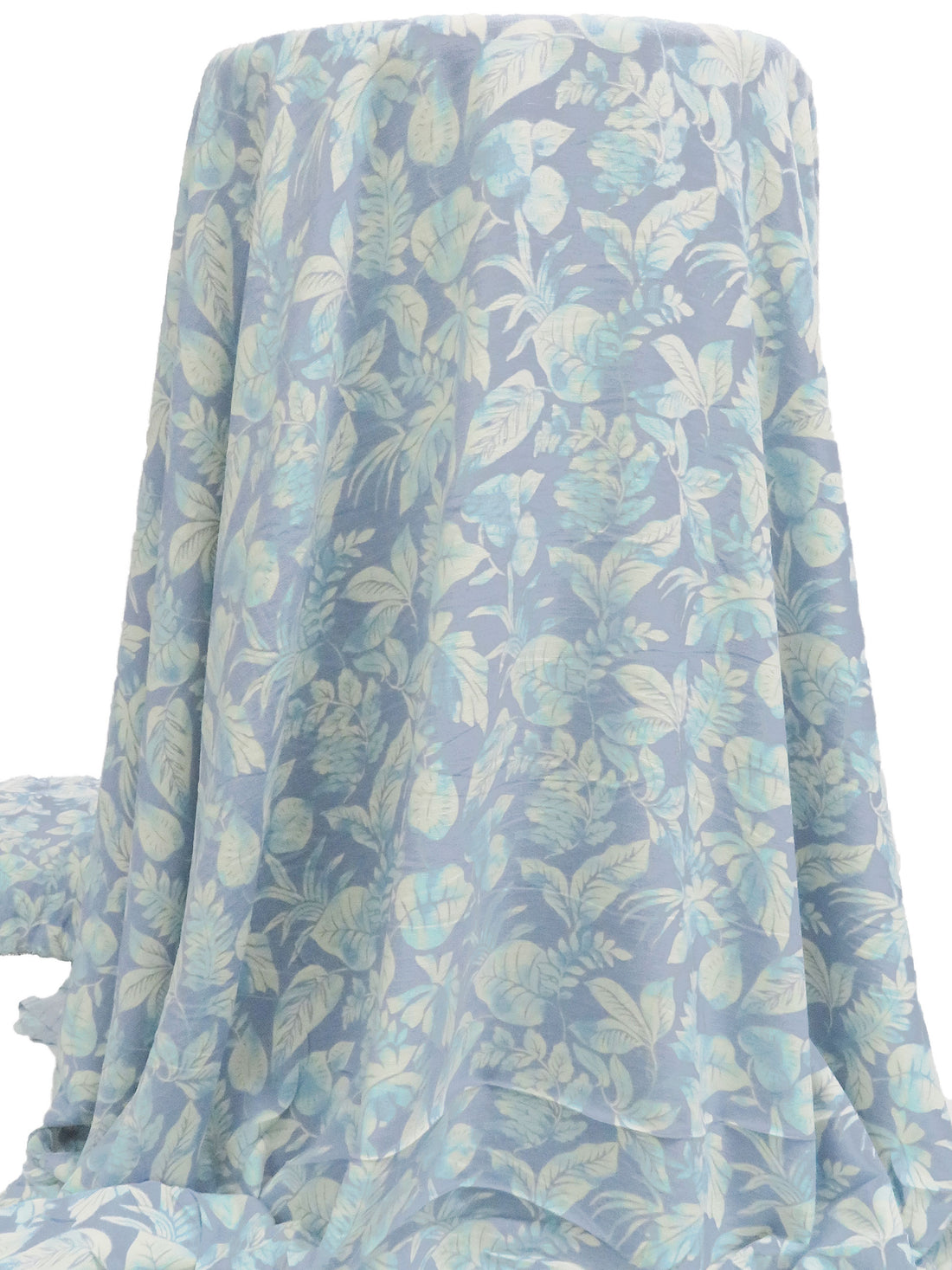 Dusty Cornflower/Light Blue/Off-White/Multi Polyester/Lycra Leaves Print Linen-Look Blouse Weight Woven 58W