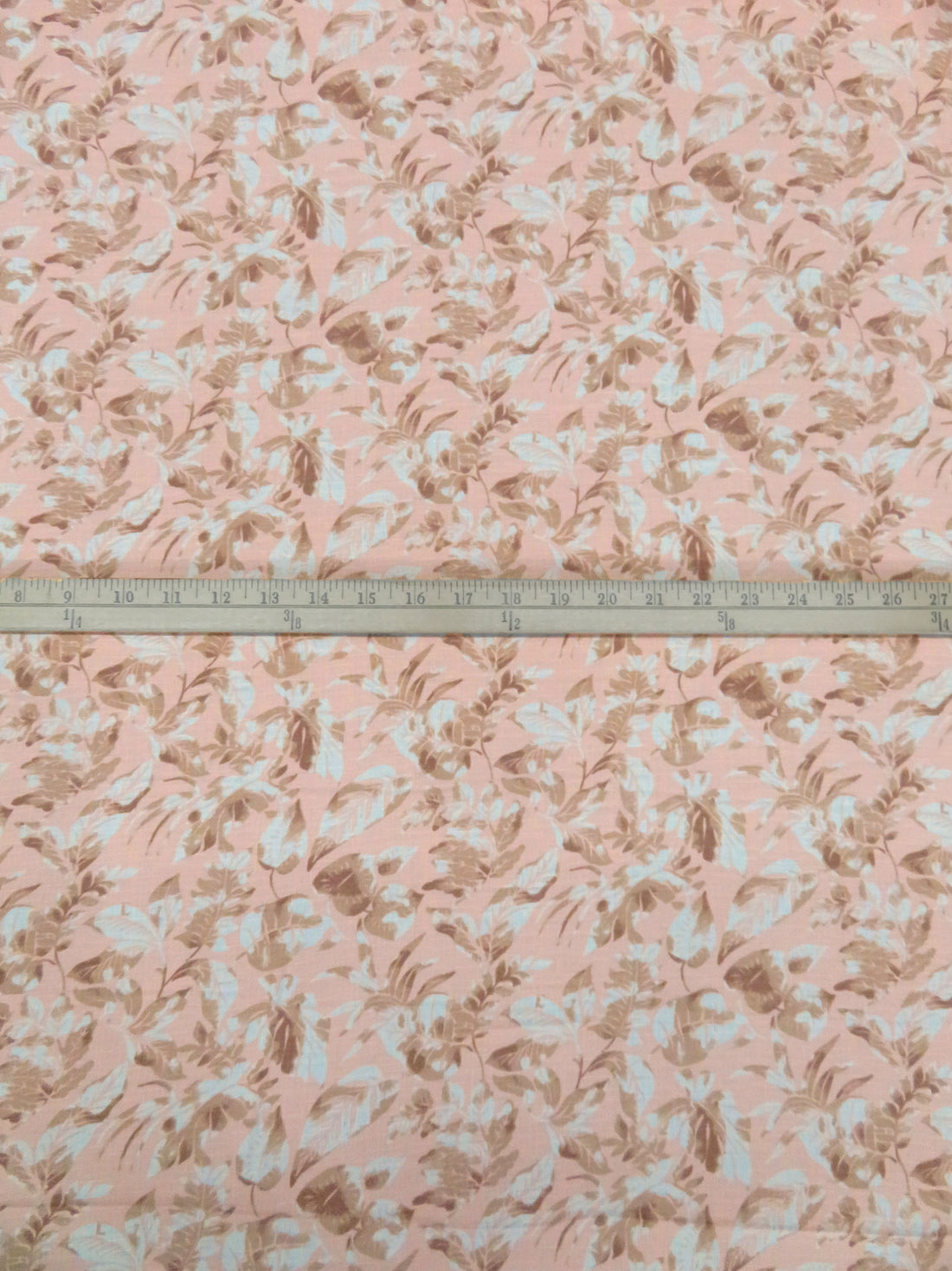 Pale Salmon/White/Beaver/Multi Polyester/Lycra Leaves Print Linen-Look Blouse Weight Woven 59W