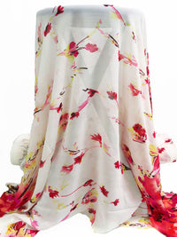 White/Wine Red/Straw/Multi 100% Polyester Floral Double Border Print Chiffon - Famous Dress Designer - 56W