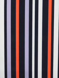 SOLD AS IS ONLY - White/Navy/Periwinkle/Safety Orange Polyester/Lycra Vertical Stripe Print Liverpool Double Knit 56W