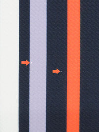 SOLD AS IS ONLY - White/Navy/Periwinkle/Safety Orange Polyester/Lycra Vertical Stripe Print Liverpool Double Knit 56W