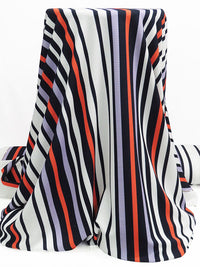 SOLD AS IS ONLY - White/Navy/Periwinkle/Safety Orange Polyester/Lycra Vertical Stripe Print Liverpool Double Knit 56W