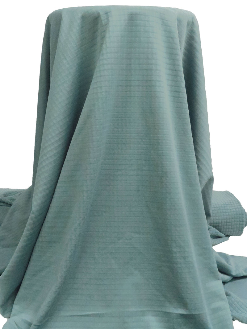 Desaturated Cyan Polyester/Spandex Power Grid Fleece Knit - Polartec - 64W